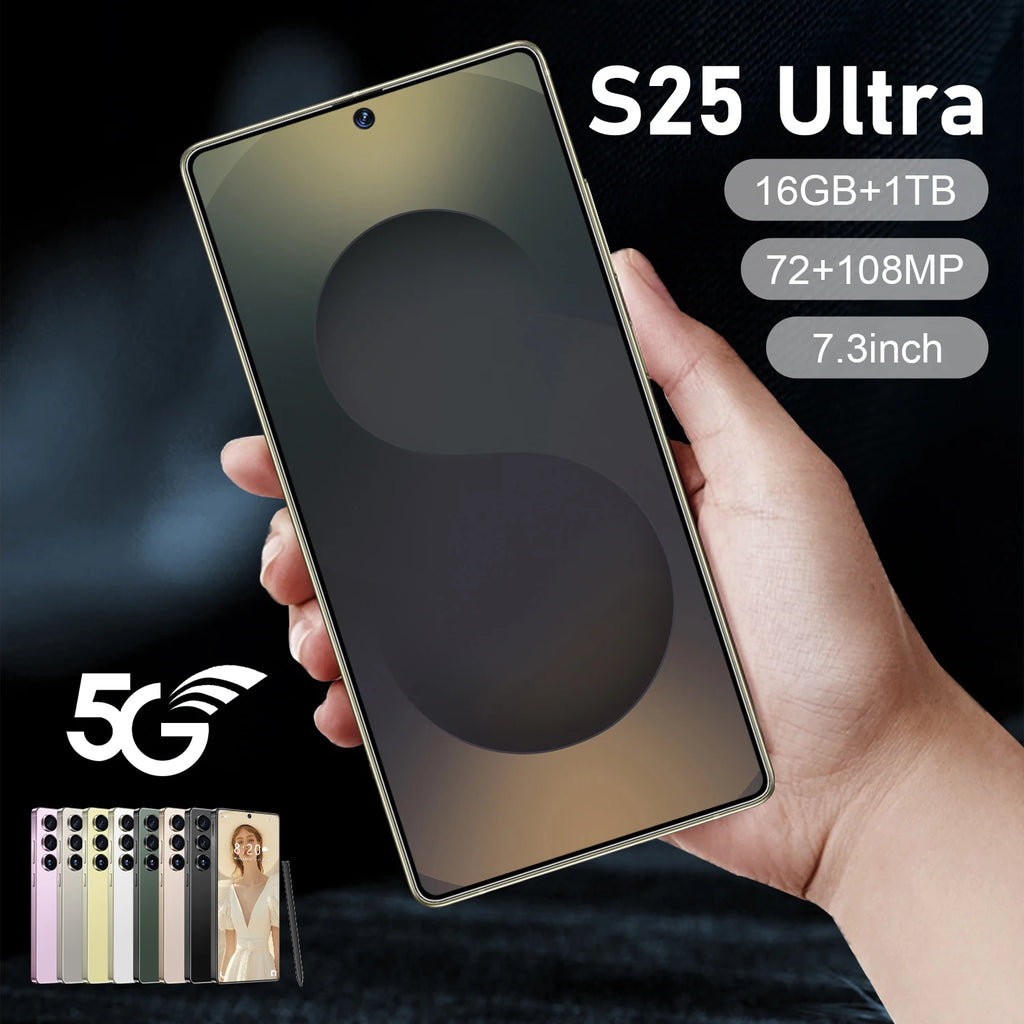 Global Version S25 Ultra 5G Smartphone Android 16 16GB+1TB 7.3 Inch 72+108MP HD Beauty Camera Unlocked Gaming Mobile Phone