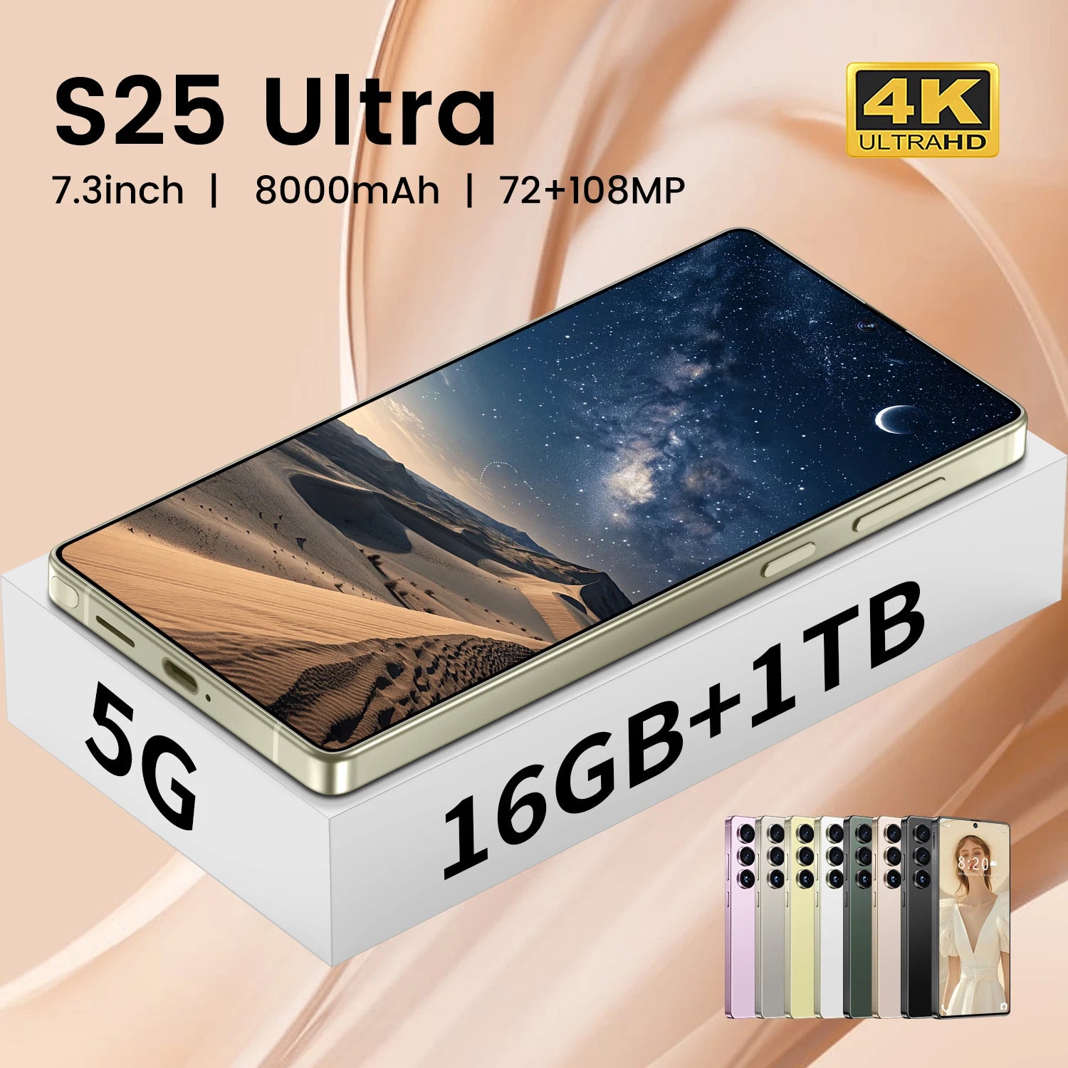 Global Version S25 Ultra 5G Smartphone Android 16 16GB+1TB 7.3 Inch 72+108MP HD Beauty Camera Unlocked Gaming Mobile Phone