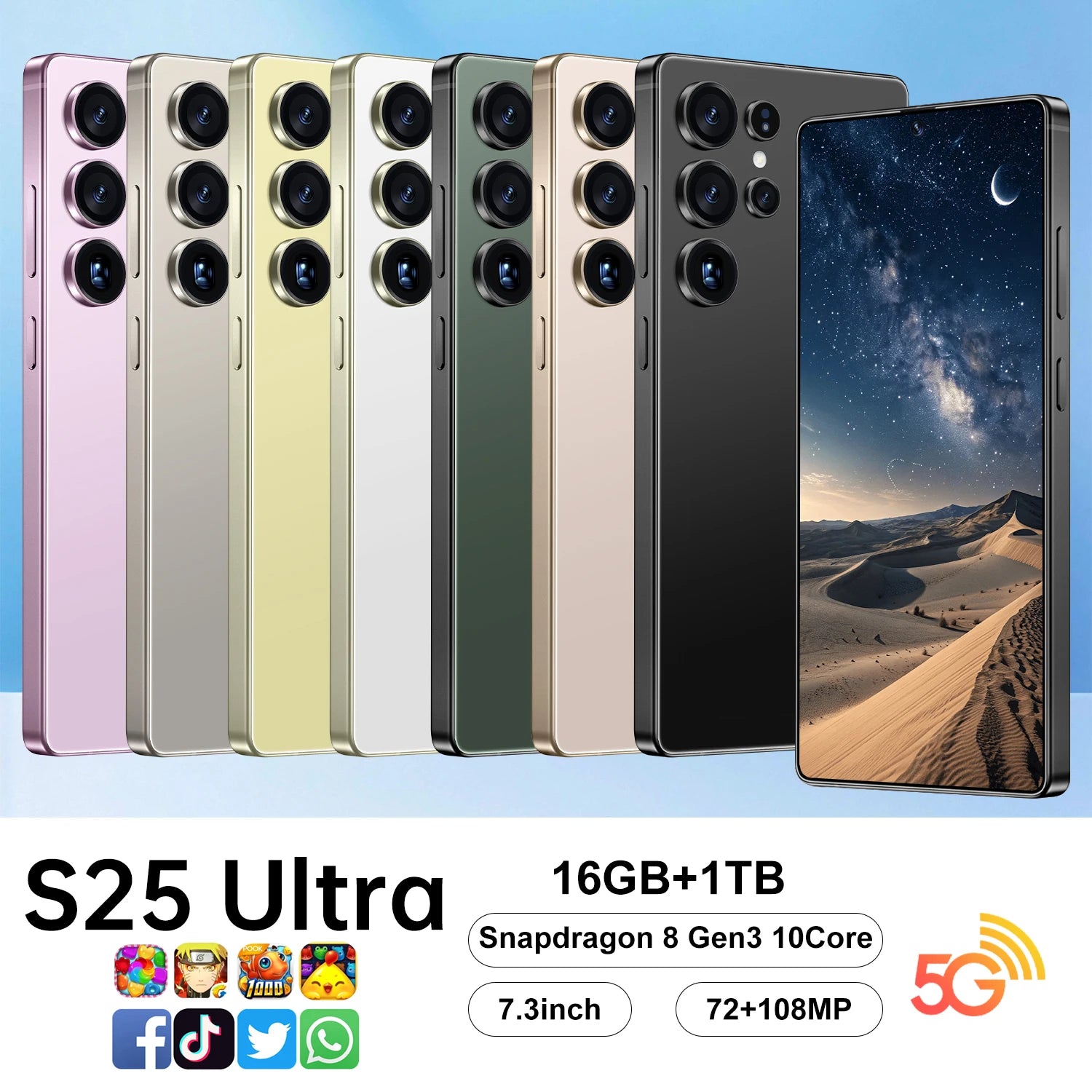 Global Version S25 Ultra 5G Smartphone Android 16 16GB+1TB 7.3 Inch 72+108MP HD Beauty Camera Unlocked Gaming Mobile Phone