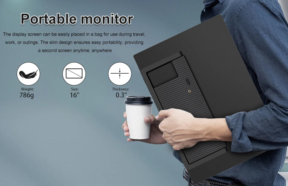 16" Portable Monitor 1200P IPS 100%sRGB 300Cd/m² Comes with dual speakers Travel Gaming Display for Laptop Switch ps4 ps5 Xbox