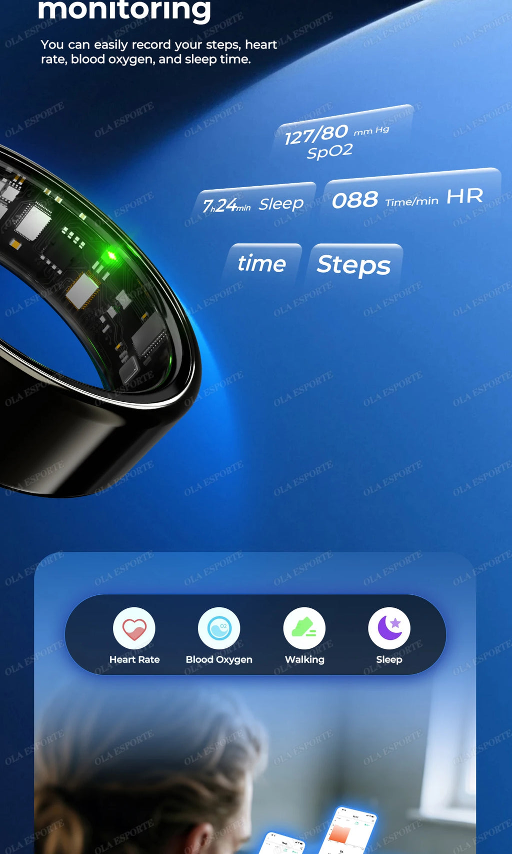 New R09 Smart Ring Men Women with Charging Case,Heart Rate Blood Oxygen,Skin Temperature Monitor,5ATM Waterproof For Android IOS