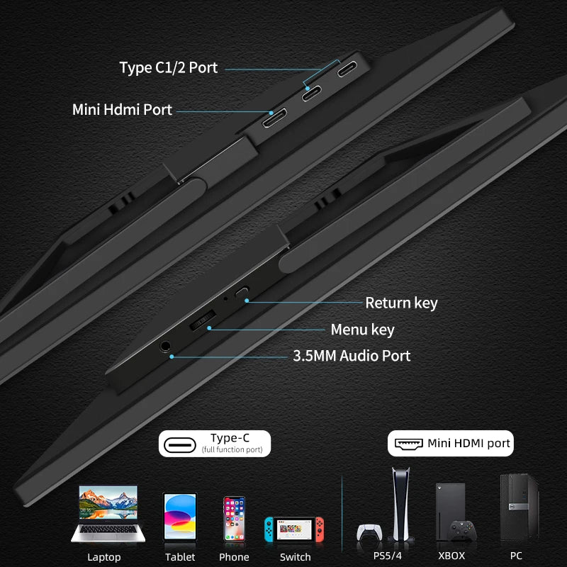 16" Portable Monitor 1200P IPS 100%sRGB 300Cd/m² Comes with dual speakers Travel Gaming Display for Laptop Switch ps4 ps5 Xbox