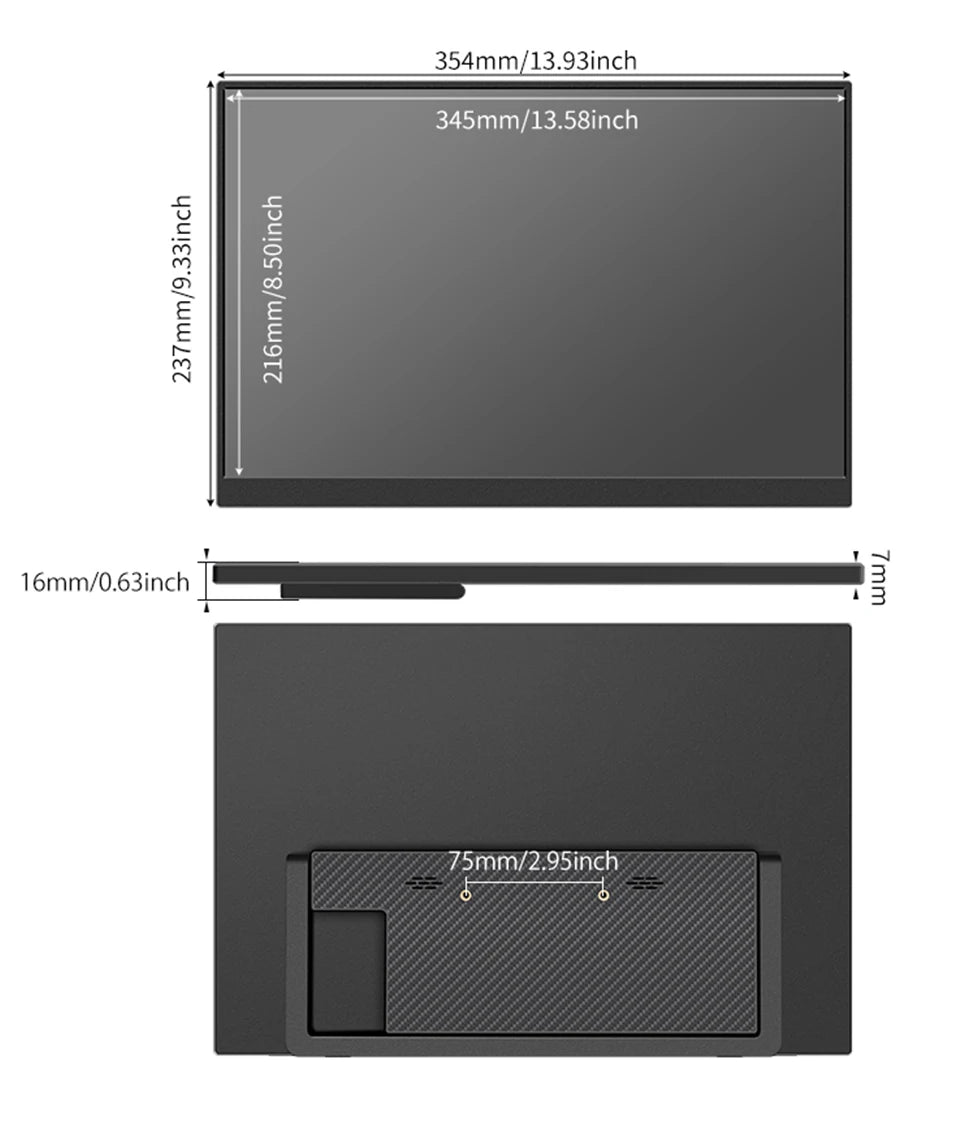 16" Portable Monitor 1200P IPS 100%sRGB 300Cd/m² Comes with dual speakers Travel Gaming Display for Laptop Switch ps4 ps5 Xbox