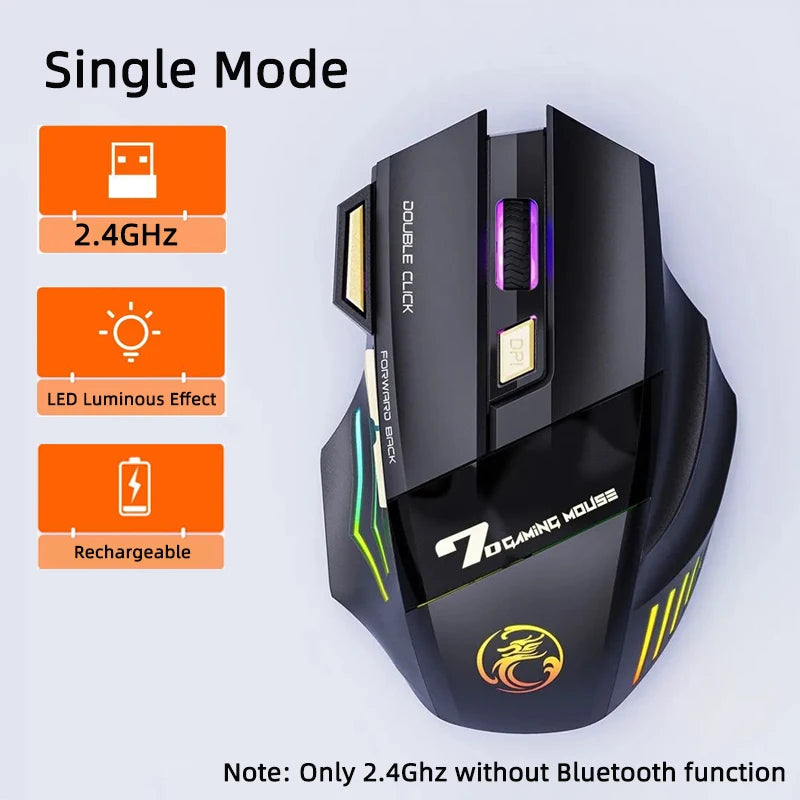Wireless Gaming Mouse USB IMICE GW-X7 3200DPI Dual Mode Rechargeable 7 Keys 2.4Ghz Silent Mouse Bluetooth 7-color Breathing LED