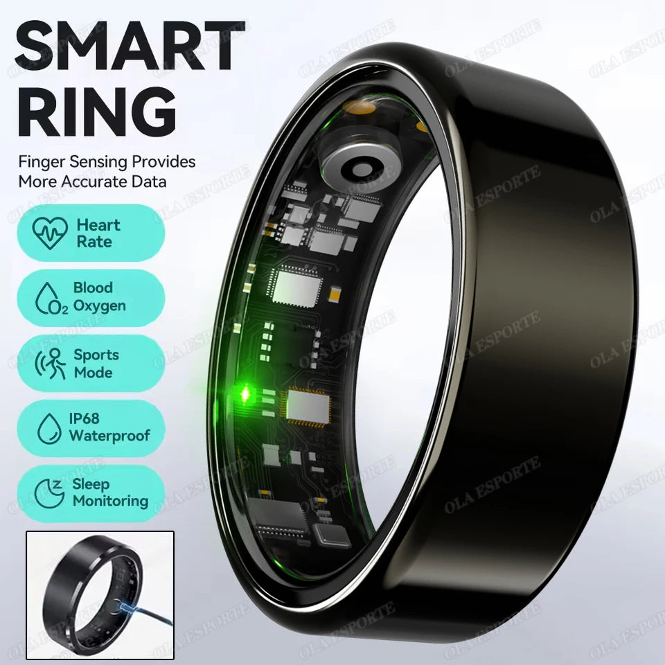 New R09 Smart Ring Men Women with Charging Case,Heart Rate Blood Oxygen,Skin Temperature Monitor,5ATM Waterproof For Android IOS