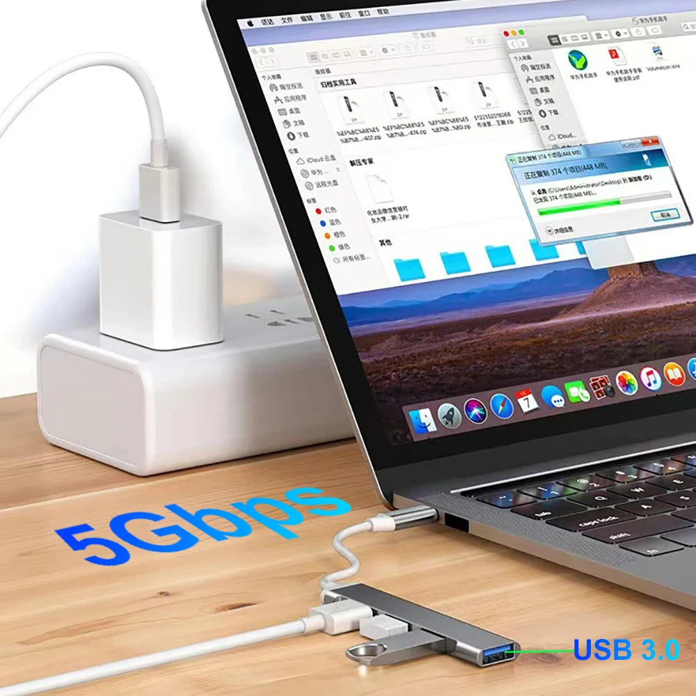 KEBIDUMEI 5-IN-2 USB C 3.0 HUB Type C to USB HUB PD 65W USB Splitter Adapter OTG 5Gbps Transmission For PC Laptop Macbook Pro