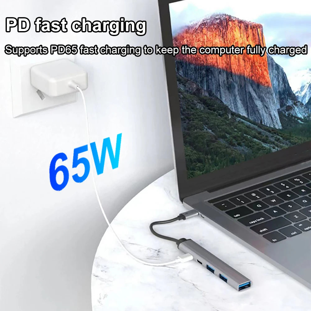 KEBIDUMEI 5-IN-2 USB C 3.0 HUB Type C to USB HUB PD 65W USB Splitter Adapter OTG 5Gbps Transmission For PC Laptop Macbook Pro