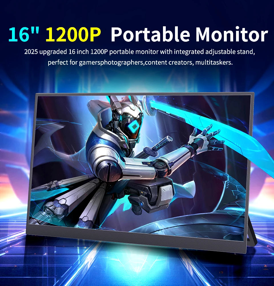 16" Portable Monitor 1200P IPS 100%sRGB 300Cd/m² Comes with dual speakers Travel Gaming Display for Laptop Switch ps4 ps5 Xbox