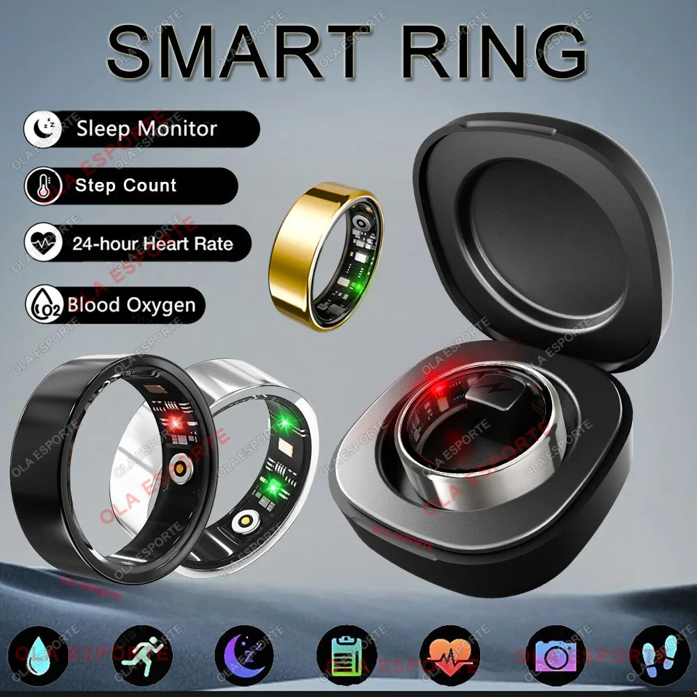 New R09 Smart Ring Men Women with Charging Case,Heart Rate Blood Oxygen,Skin Temperature Monitor,5ATM Waterproof For Android IOS